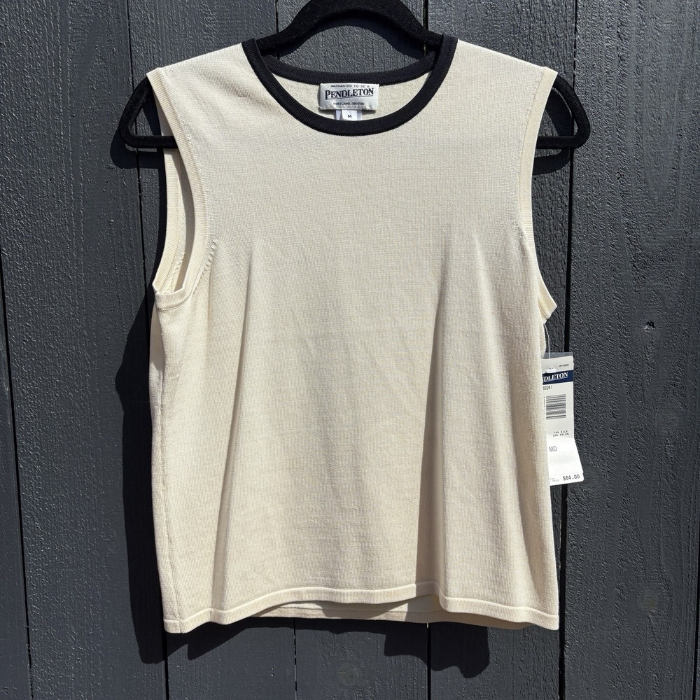 Pendleton Silk Blend Knit Tank Top Medium Preppy Minimalist Capsule Crewneck NEW